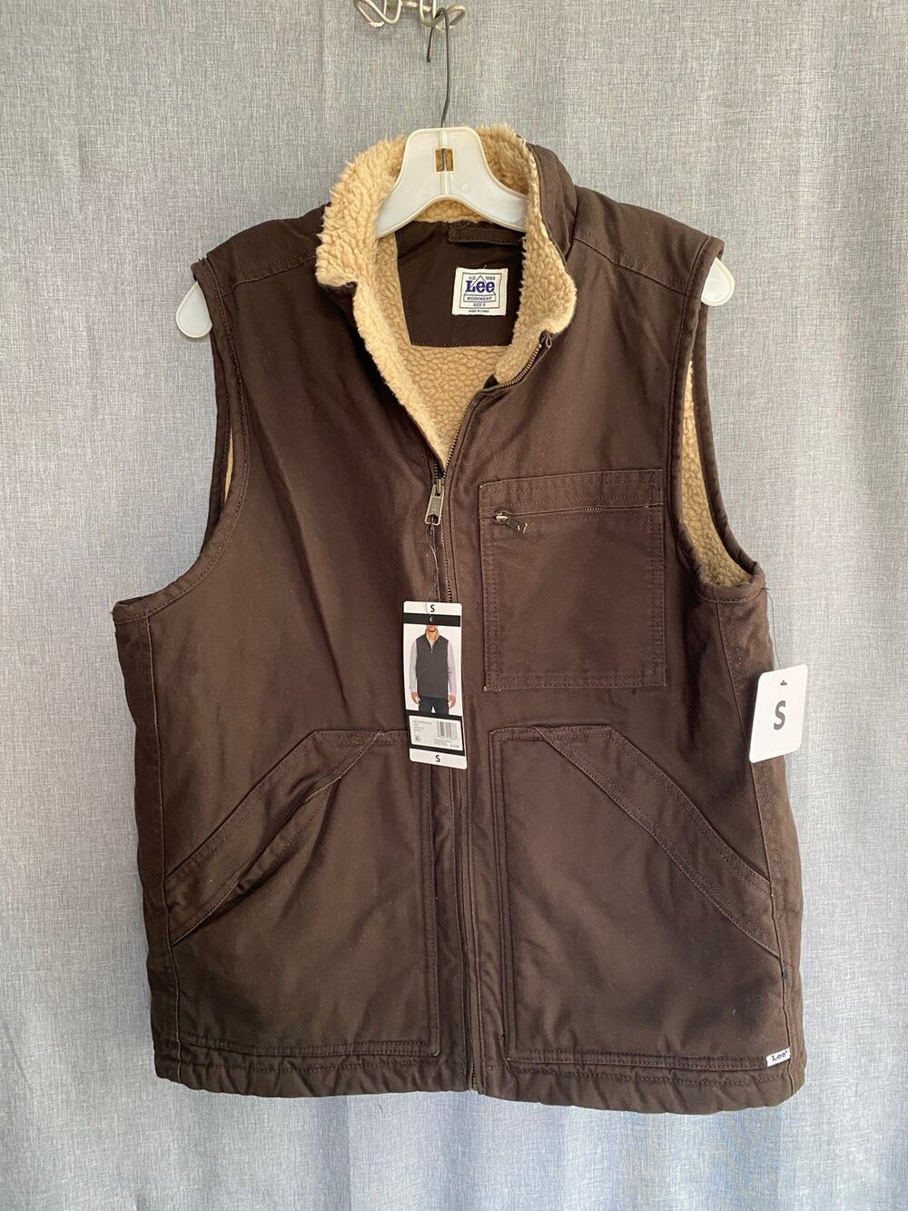 NWT Lee Premium Select Workwear Duck Canvas Sherpa Lined Vest Brown Small